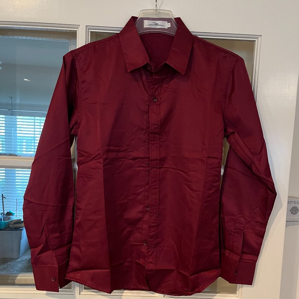 NWT Young Men's Maroon Button Down shirt Small